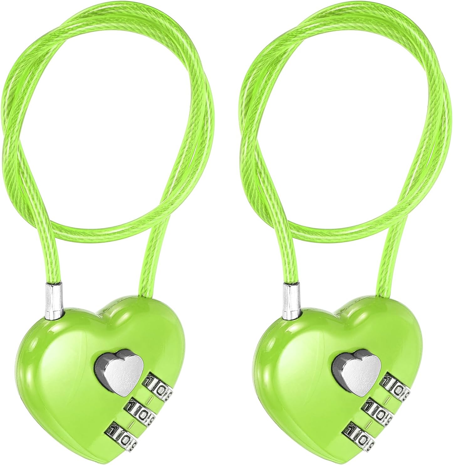 PATIKIL Heart Shaped Combination Padlock (11.8 Inch, Green)(2 Pcs), 3-Digit Combo Padlock Love Locks with Steel Wire Rope, Suit for Gym Locker/Fence/Storage/Backpack/Toolbox