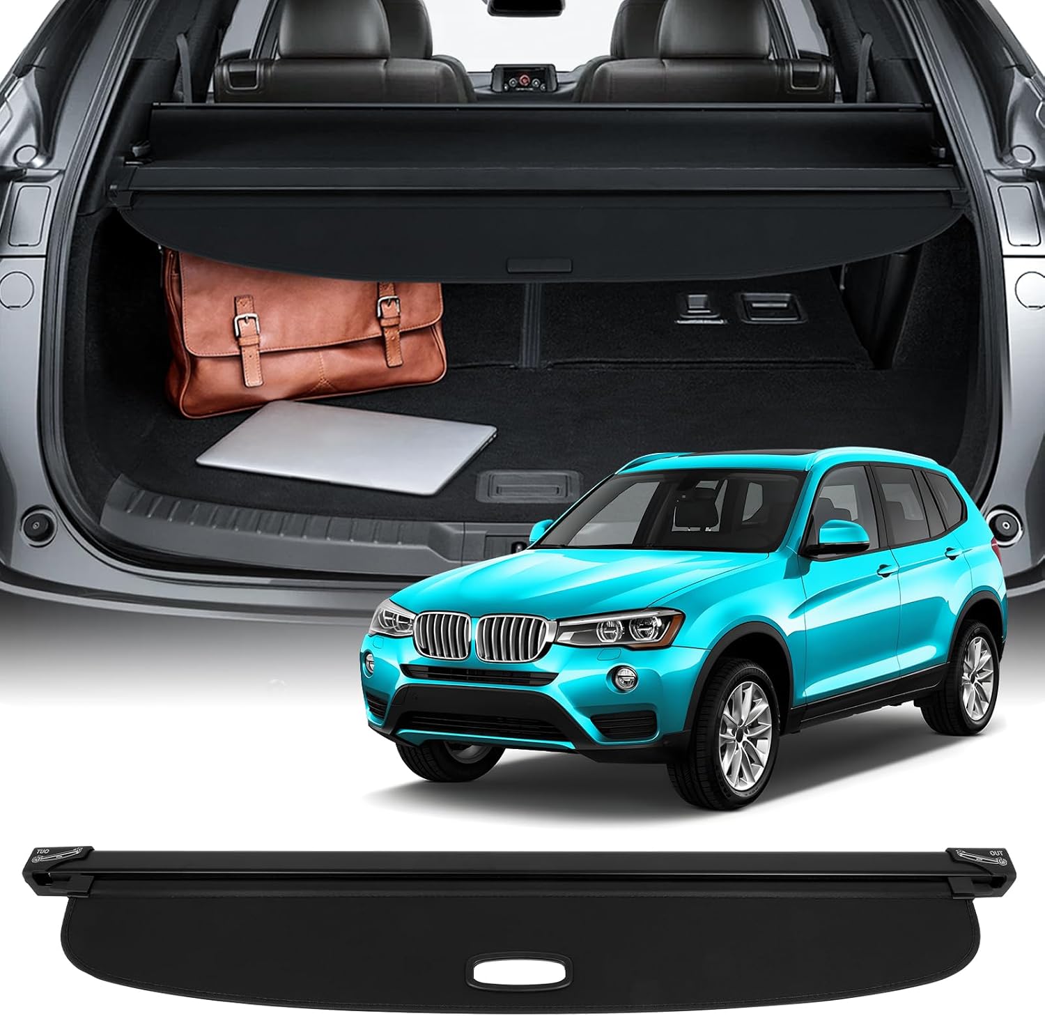 SCITOO Cargo Cover 2013-2017 Fit for BMW X3 2.0L Upgraded Retractable Rear Trunk Cover with Aluminum PVC&Plastic