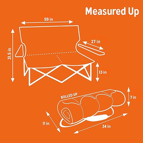 Miniatura 13 de Kelty Silla de campamento plegable de gran tamaño para 2 personas, asiento doble para juegos de fútbol, portón trasero, días de playa (baja
