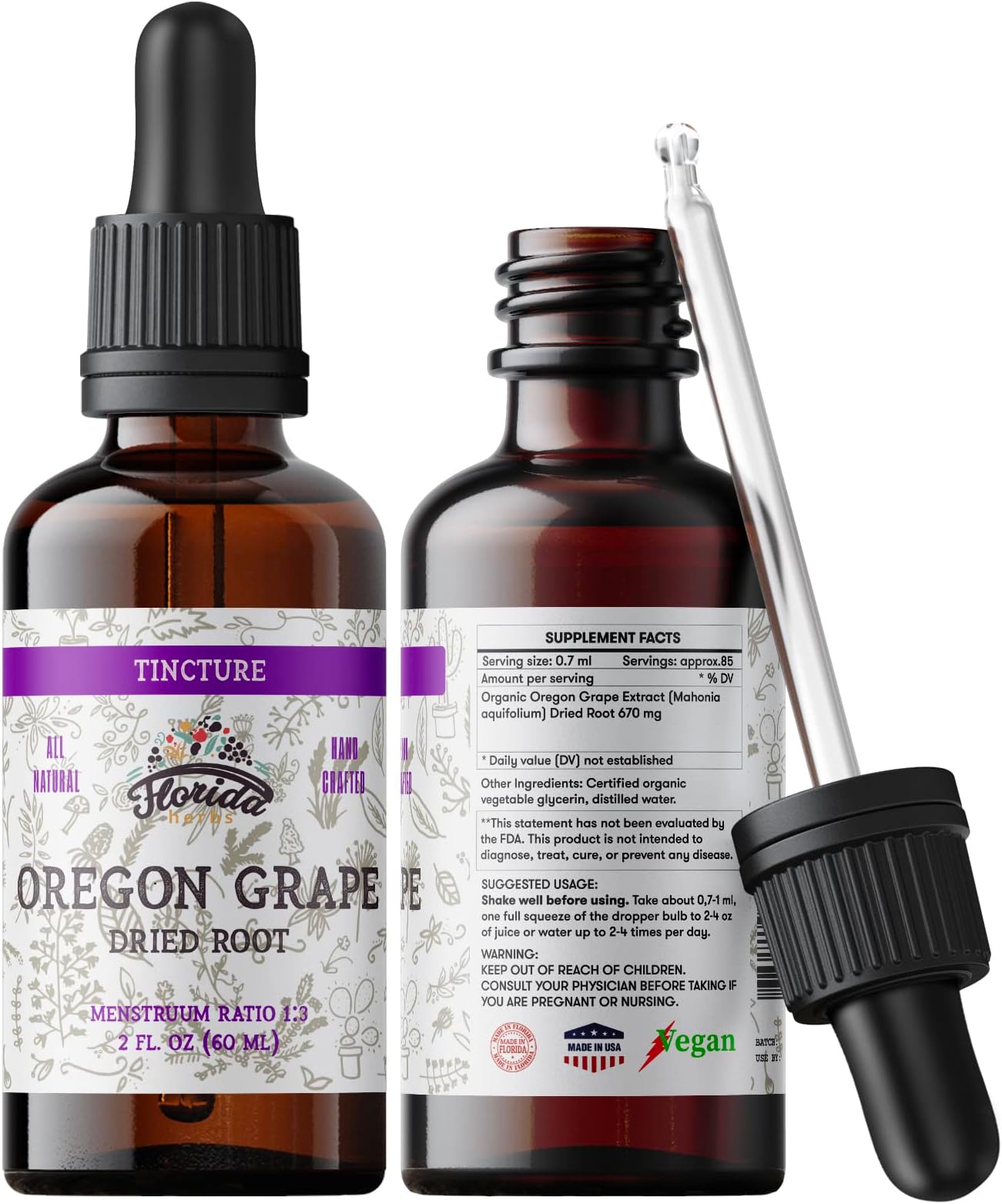 Oregon Grape Tincture, Organic Oregon Grape Extract (Mahonia aquifolium) - Non-GMO in Cold-Pressed Organic Vegetable Glycerin 2 oz