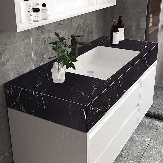 practicalWs 11.878.7 Black Marble Contact Paper Matte Peel and Stick Kitchen Countertops Paper Black and White Self Adhesive Removable Waterproof Wallpaper for Cabinet Covers