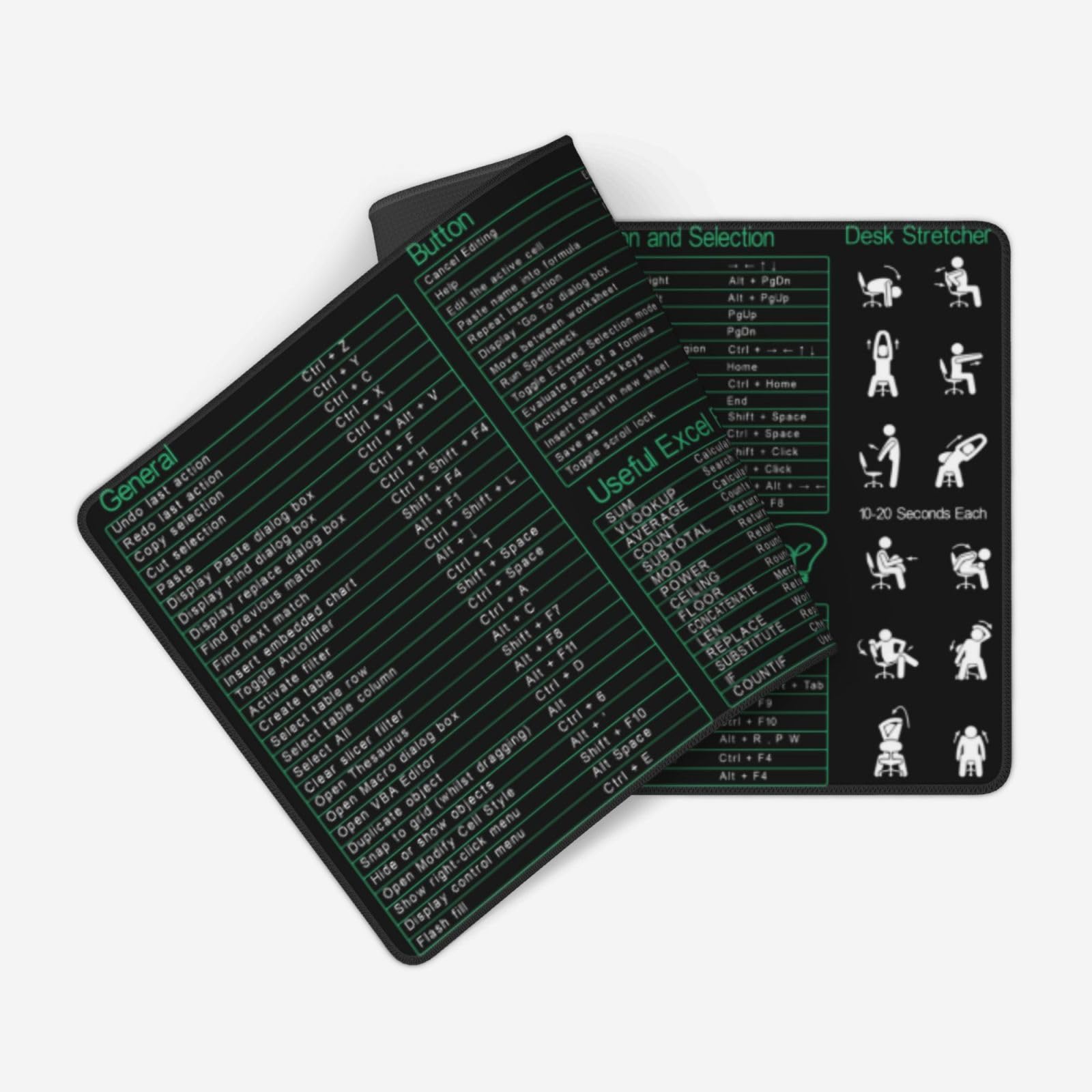 Excel Shortcuts Keys - Alfombrilla para mouse (31.5 x 11.8 pulgadas, XL, bordes cosidos antideslizantes, de goma)