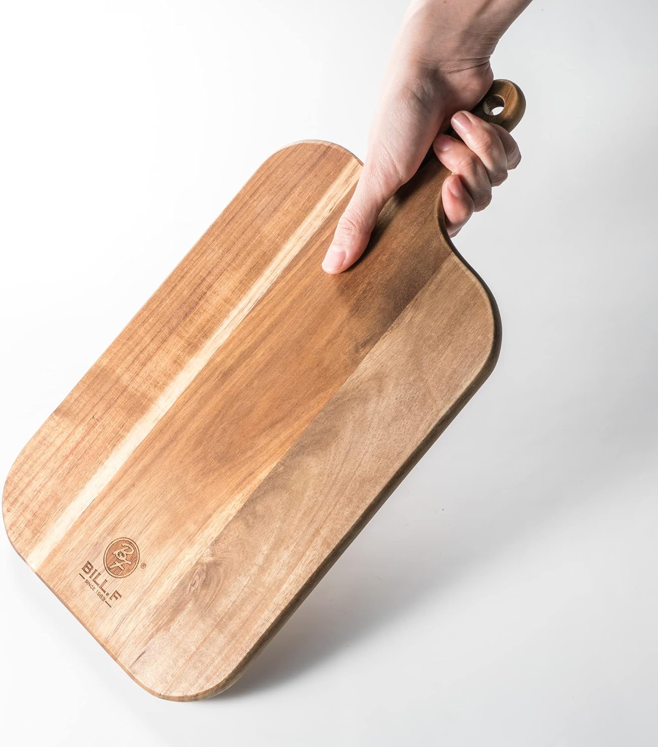 BILL.F Acacia Wood Cutting Board with Handle Wooden Charcuterie Board Paddle Cheese Board Serving Boards for Kitchen Meat, Pizza,Cheese, Bread, Vegetables &Fruits 15'' x 7.5'' x 0.6''