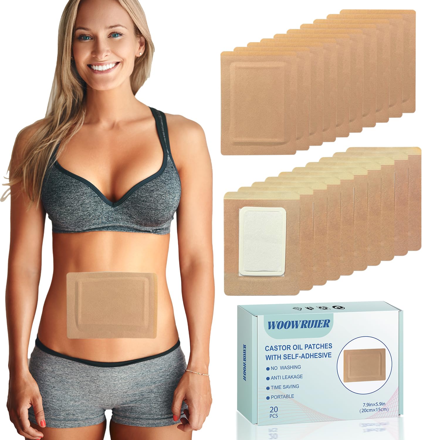 20 Pcs Castor Oil Patches, Disposable Castor Oil Pack Wrap