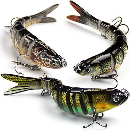 Kit de señuelos de pesca de lubina para agua dulce (3 piezas), cebo de pesca de trucha, cebo de natación multiarticulado para trucha, crankbaits,