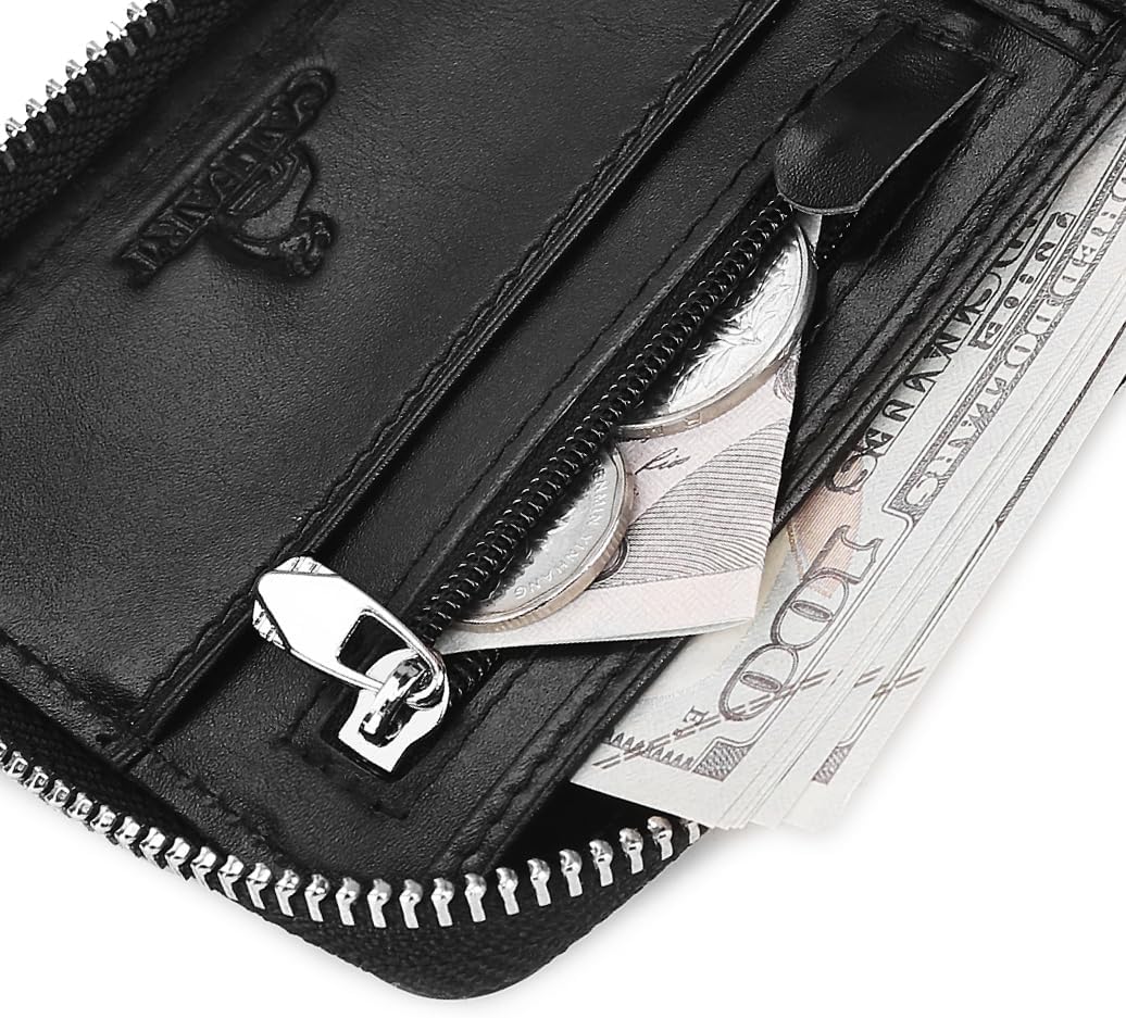 Slim Zipper Wallets For Men RFID Leather Mens Bifold Creidt Card Holder Zip Around Wallet With Coin Pocket - Image 6
