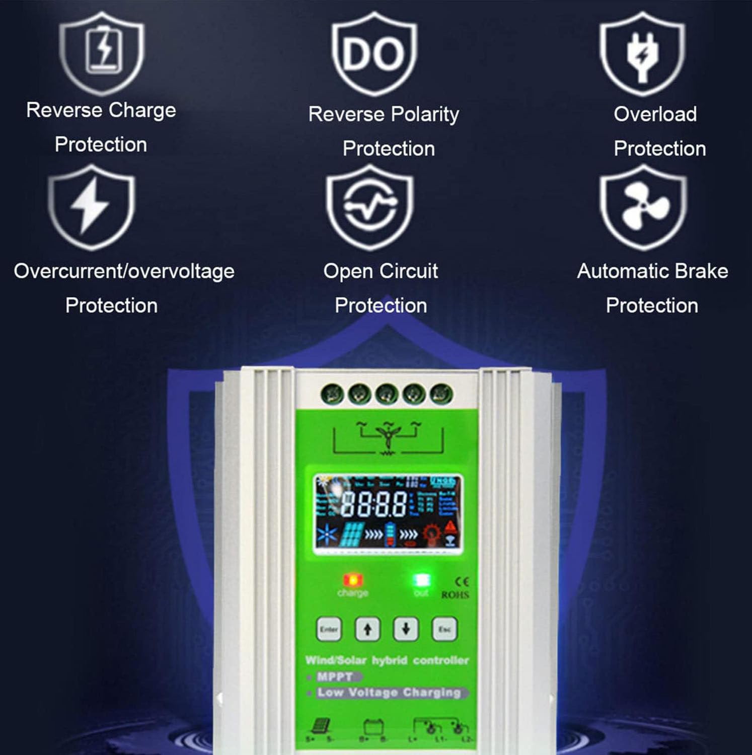 Automatyczny Regulator ładowania 12 V/24 V/48 V Mppt Boost, Hybrydowy Kontroler Paneli Słonecznych, Regulator ładowania Boost Z Wyświetlaczem Lcd, Generator Wiatrowy 12V-8000W
