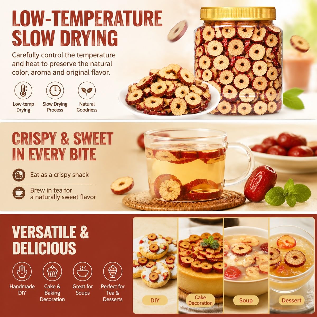 Tranches De Jujube Séchées | Snack Aux Dattes Rouges Chinoises 500g