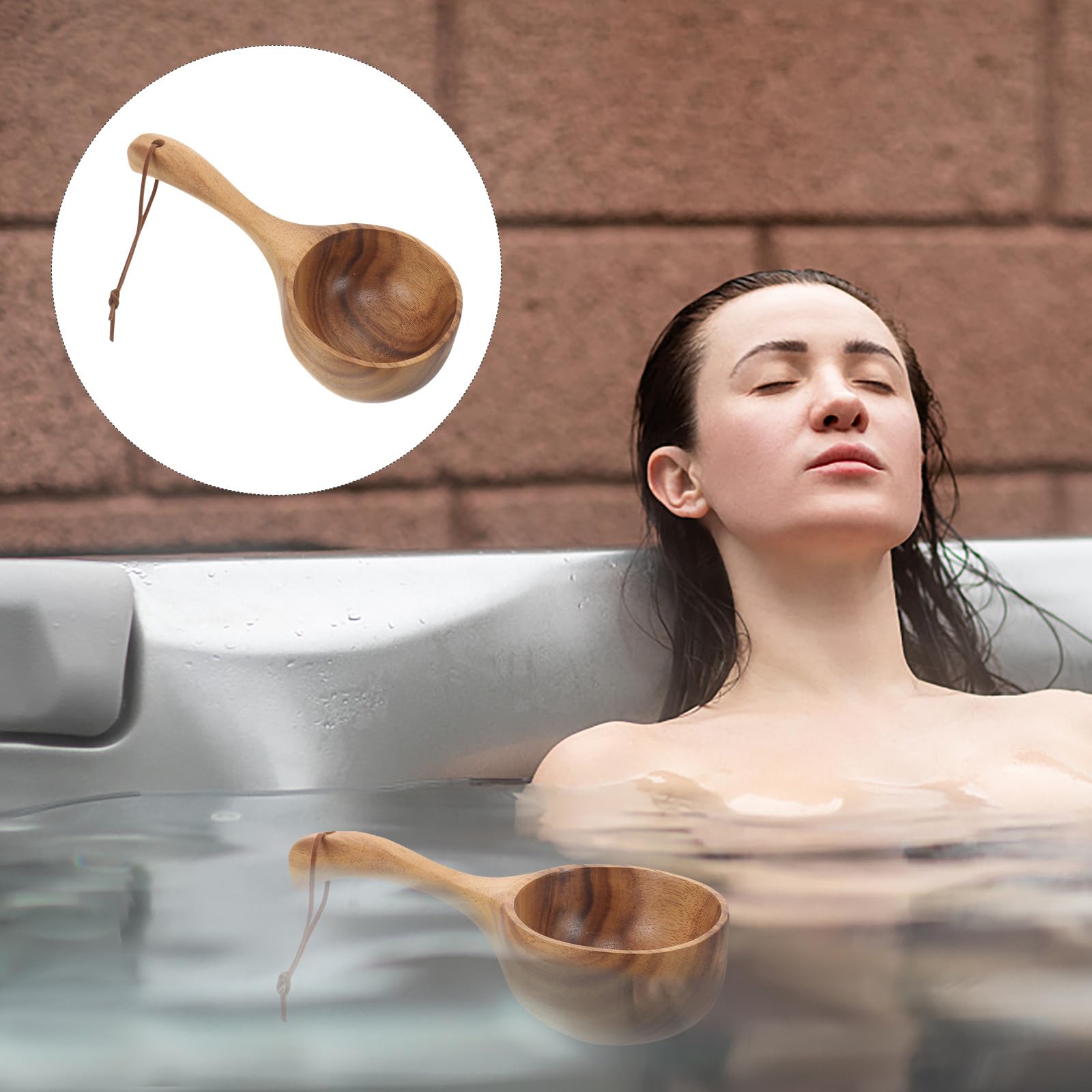 Cucharón de Agua para Baño de Madera Marrón Diseño Ergonómico y Práctico, Accesorio Adecuado para Sauna y Riego en Jardín