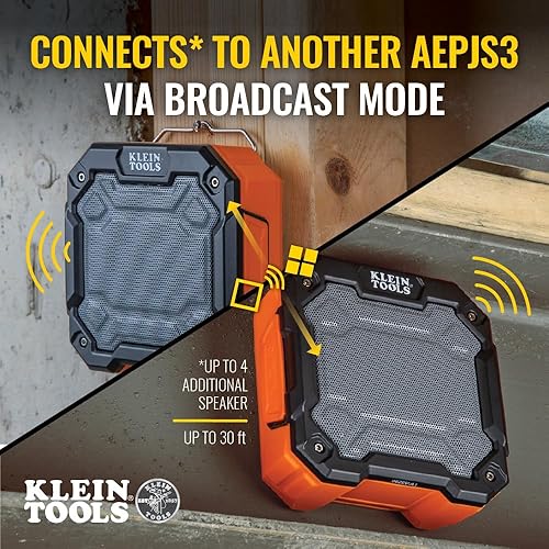 Miniatura 2 de Klein Tools AEPJS3 - Altavoz Bluetooth para el lugar de trabajo con imán y gancho, 20 horas de tiempo de funcionamiento, carga a través de USB A o