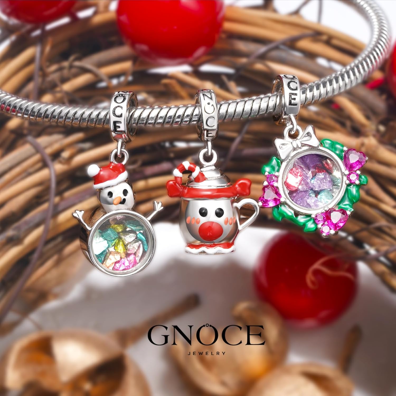 GNOCE Christmas Transparent Snowman Pendant Dangle Charm Sterling Silver Christmas Charm Fit Bracelet/Necklace for Women Wife/Jewelry Gift - Image 5