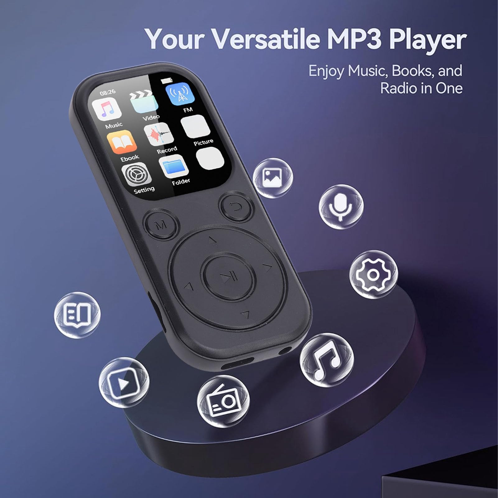 VBESTLIFE Lettore MP3 Bluetooth 5.4 con Supporto per Scheda di Memoria da 128 GB Suono HiFi Lettore Musicale Portatile con Schermo da 2,01 Pollici (Con scheda di memoria 64G)