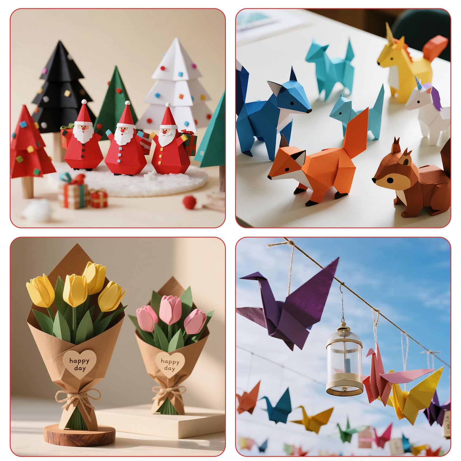 Origami Papier 200 Blatt - 20 Farben, 80g/m², 15x15cm & A4 Format