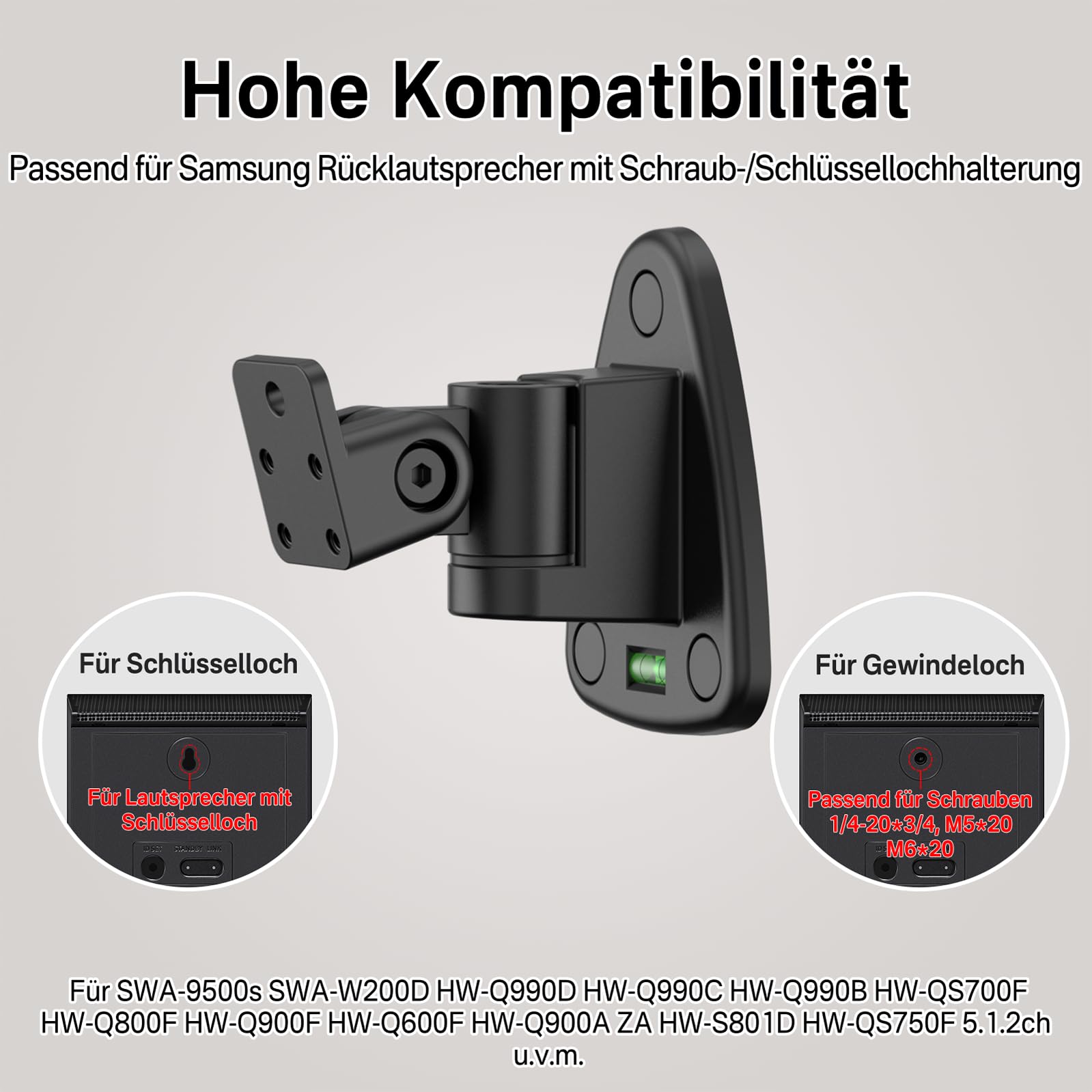 Obrotowe i pochylane uchwyty głośników na ścianę dla Samsung HW-Q990H/Q990F/Q990D/Q930H/Q930F, Mocne konsole ścienne dla głośników tylnych Samsung SWA-9250S/9500S/9200S, 1 para
