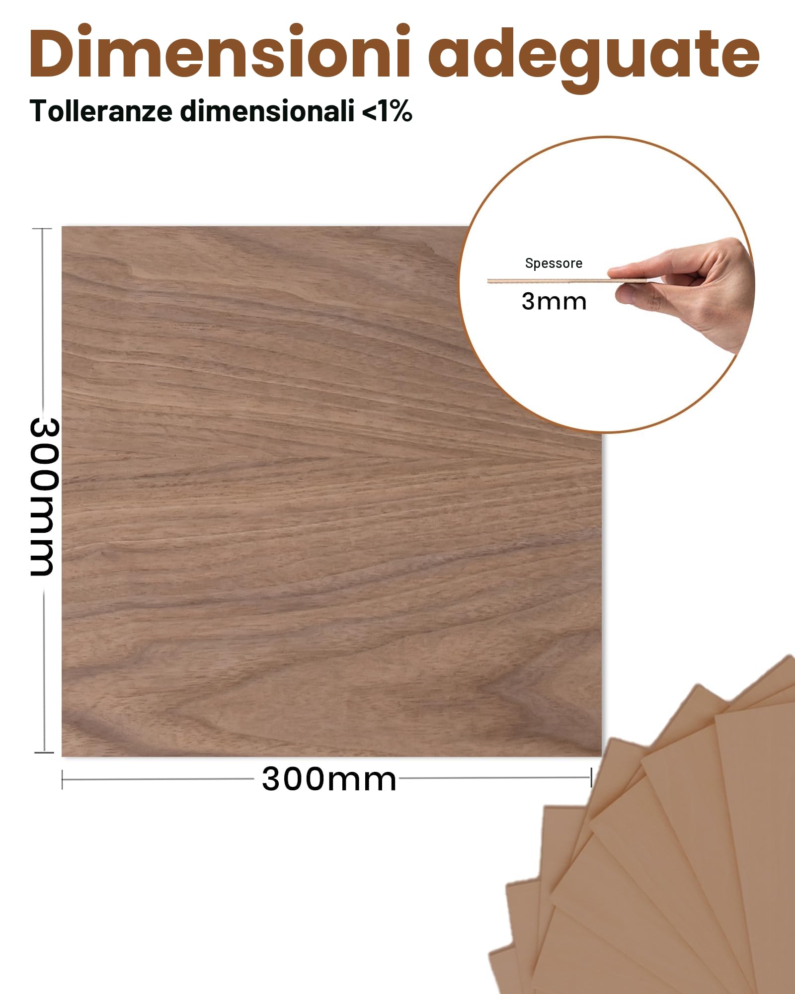 ROWOOD Fogli di compensato di noce, 16 pezzi, 300 x 300 x 3 mm, materiali per incisione laser, pannelli in compensato per modellismo, fai da te, artigianato in legno, ideali per taglio laser