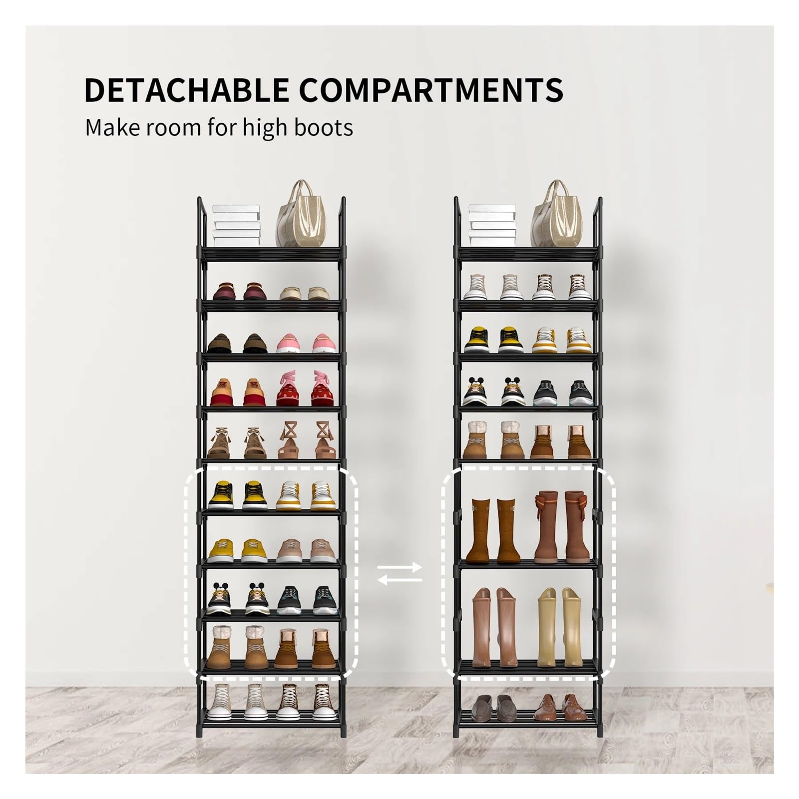 10-Tier Narrow Shoe Rack Hooks 40x30x175cm Hallway Entryway