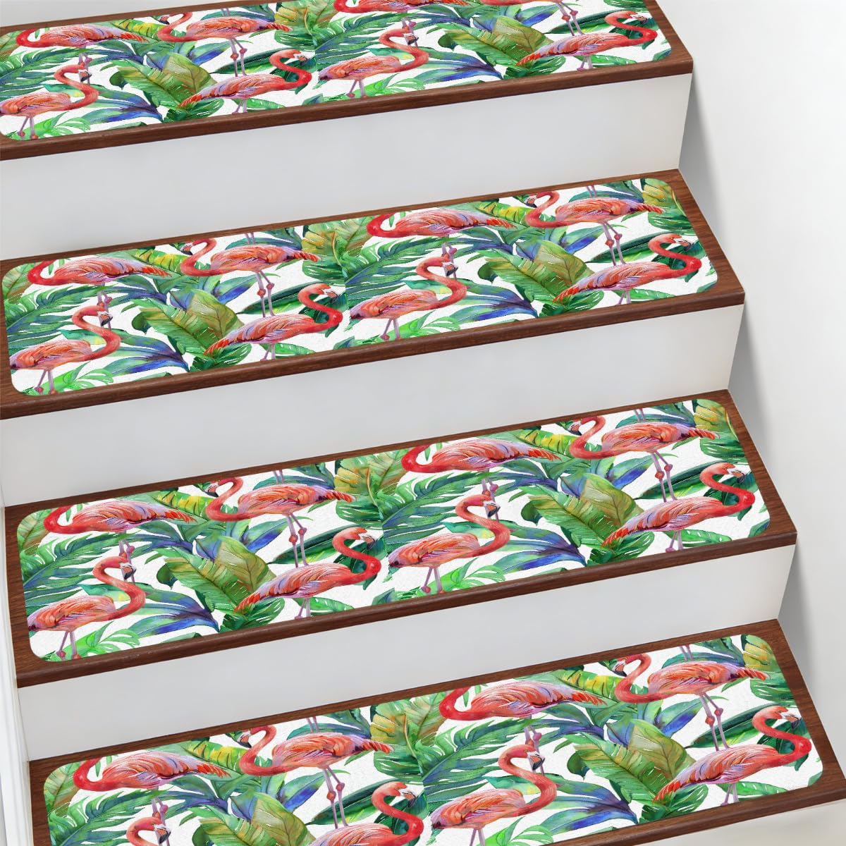 Alfombra antideslizante suave de selva tropical, 15 piezas premium para escaleras
