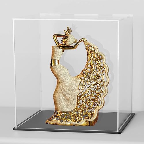 Miniatura 8 de Vitrina con base de terciopelo azul, caja de exhibición simple de acrílico transparente con tapa, caja cúbica de 6.0 pulgadas para colecciones,