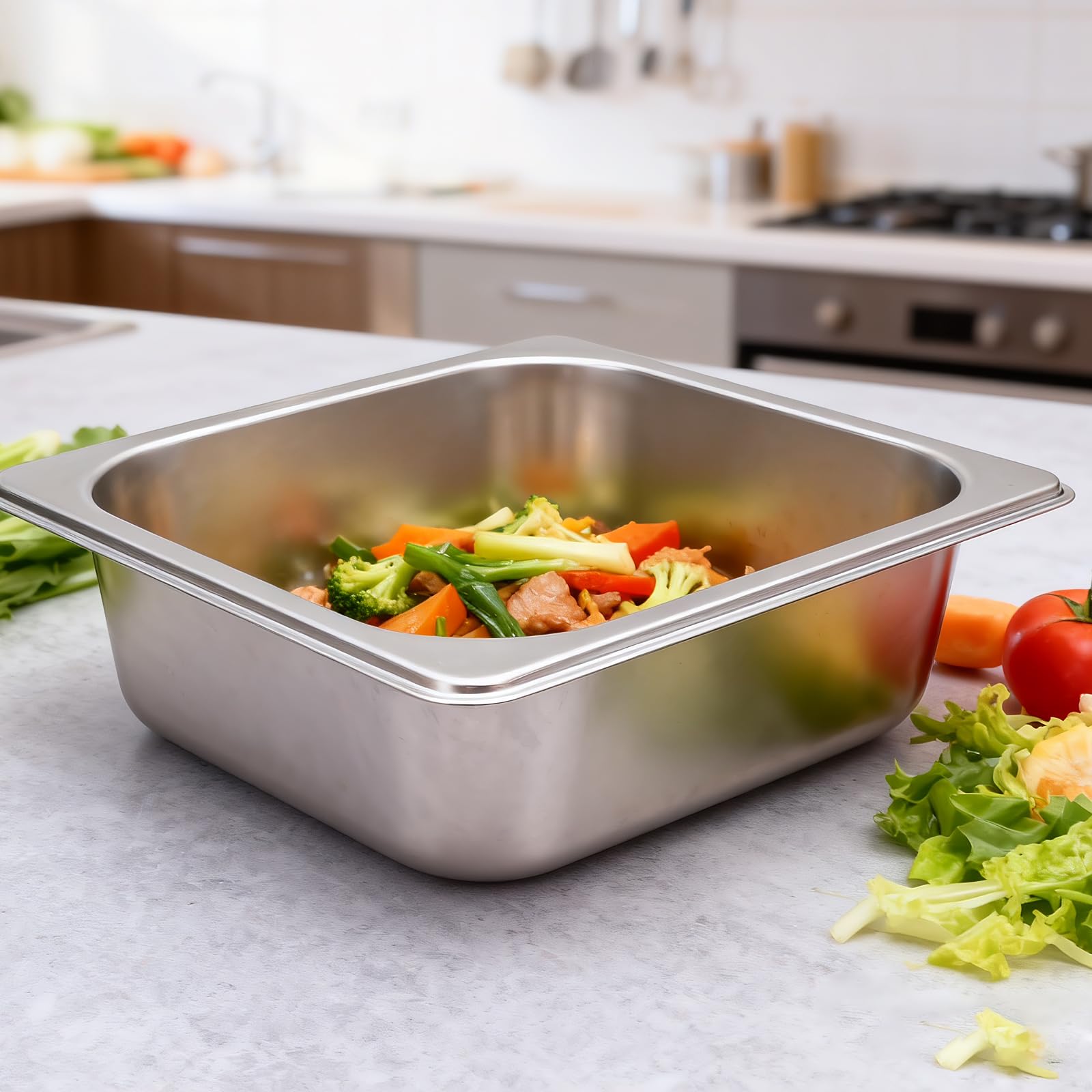 2 Pezzi Contenitori Acciaio Inox Gn 1/6, 17,5 x 16,2 x 6,5 Cm Contenitori Acciaio con Coperchio, Contenitore per Ristorante, Buffet, Festa