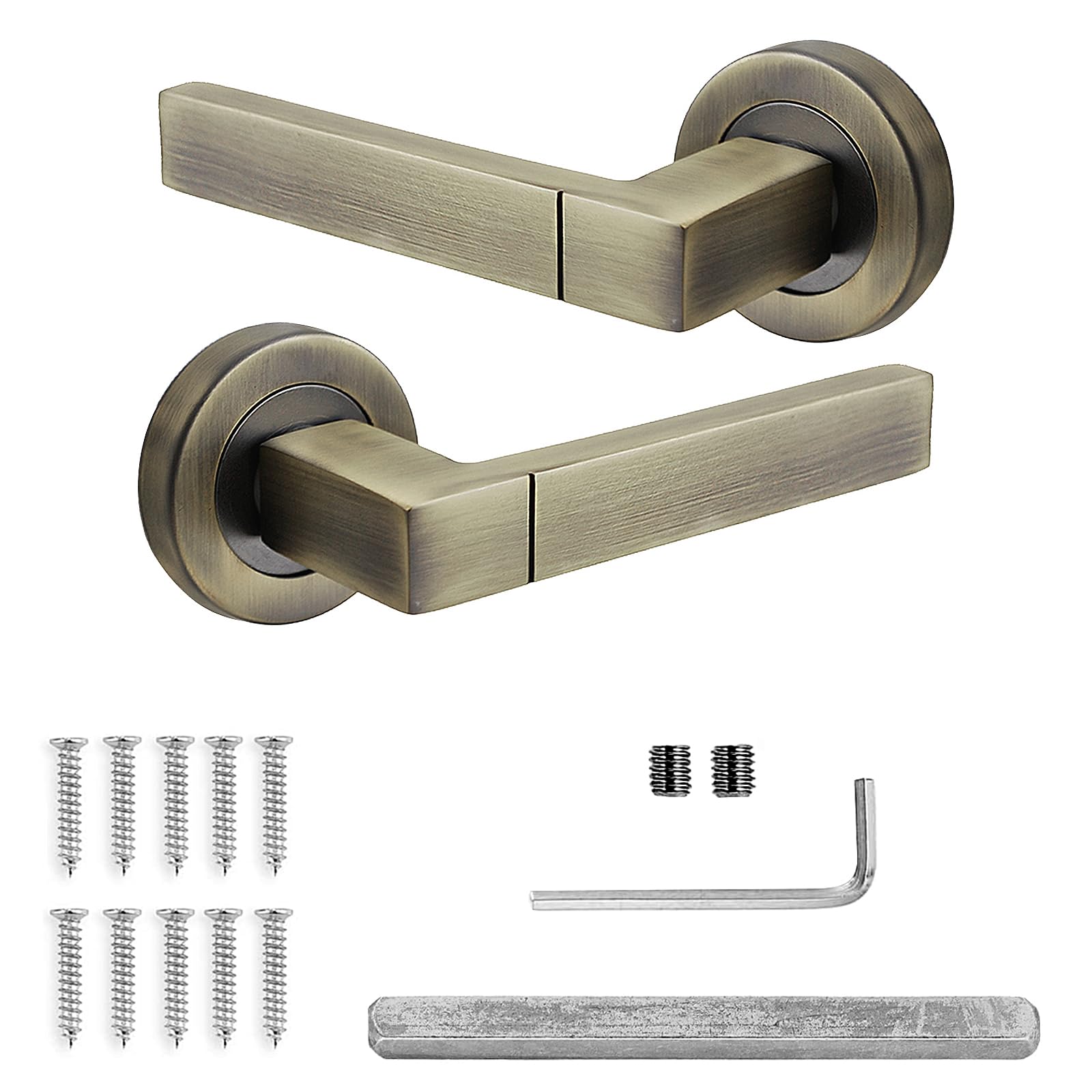 Decoranddecor Antique Brass Lumina Internal Square Door Handles Lever On 54Mm Rose - Aluminium - Handles Only