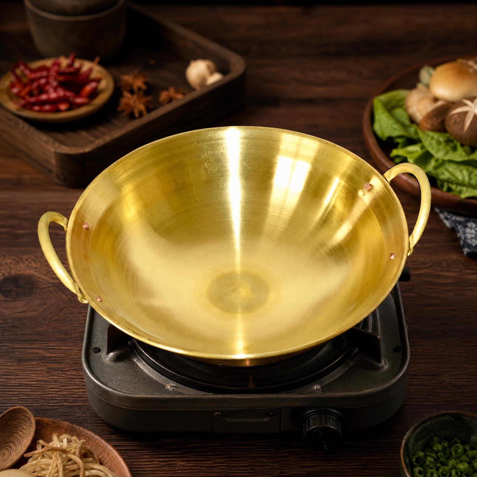 Pot à Fondue Chinoise Base En Cuivre Antiadhésif Casserole Antiadhésive à Poignées Épais Ustensile Cuisson pr Familles, 26CM