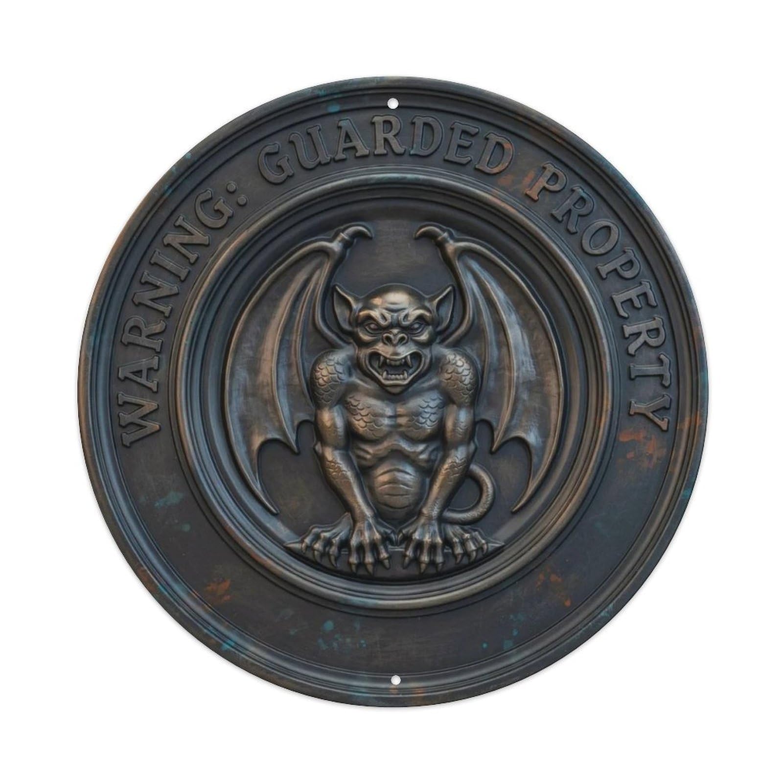 Bat Wing Gargoyle 3D Iron Guarded Property Round Metal Tin Sign Plaque