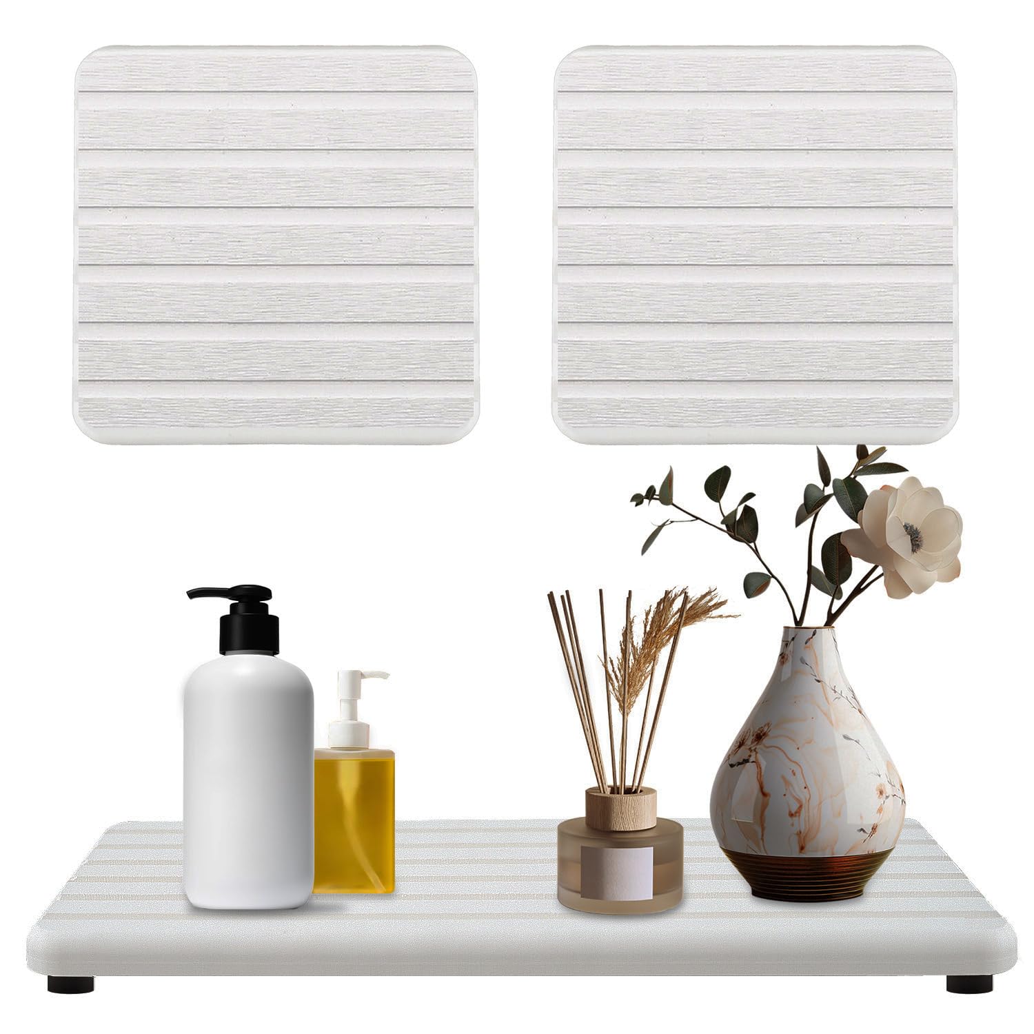 3 PCS Premium Diatomite Coasters with Grooved Design - Thirsty Absorbent Stone Tray for Soaps Dish, Plants, Toiletries - Keep Bathroom & Kitchen