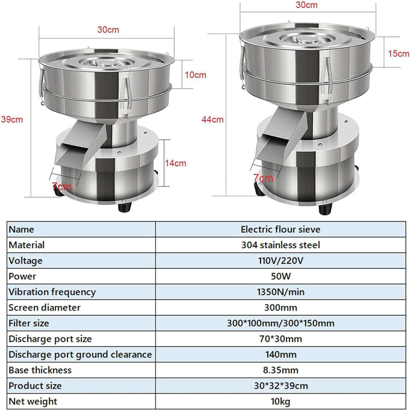 Tamis à poudre automatique avec tamis à 40 mailles + 60 mailles, tamis électrique en acier inoxydable pour farine, particules, cuisson