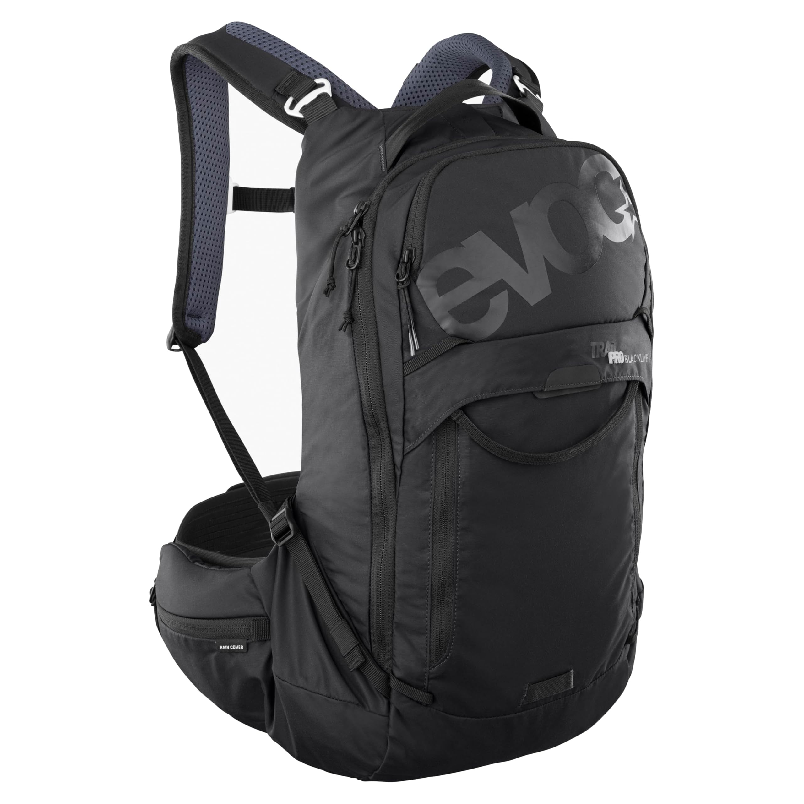 EVOC TRAIL PRO BLACKLINE 16 protector backpack (lightweight backpack with back protector, incl. hydration bladder compartment, optimum fit, S/M), black