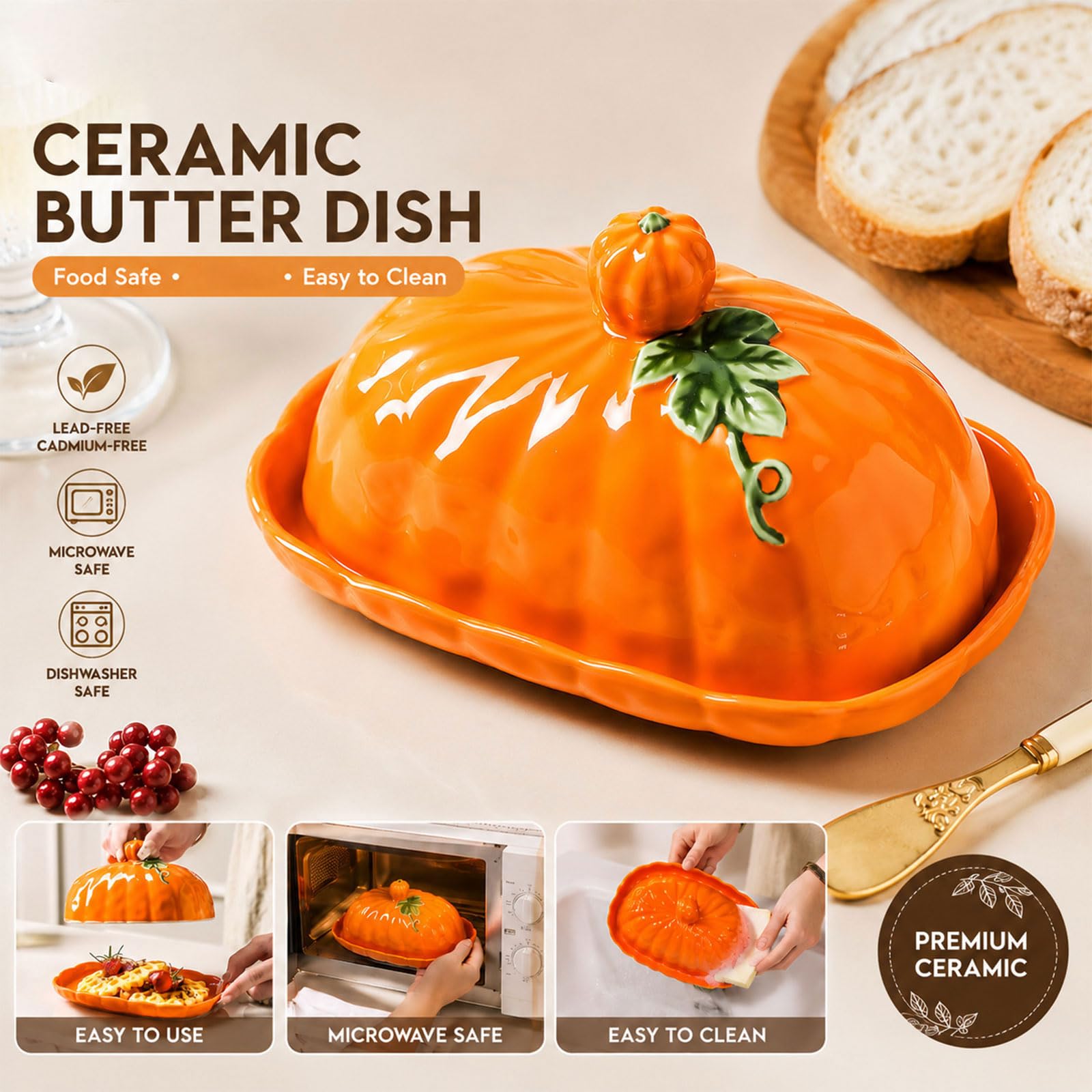 Bandeja de servir en forma de calabaza con tapa, recipiente para