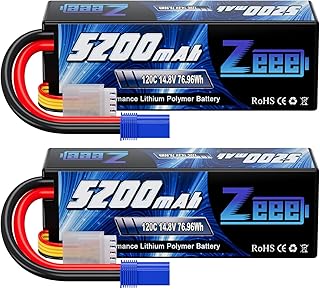 Zeee 4S Lipo Battery 5200mAh 14.8V 120C Hard Case Battery with EC5 Plug for RC Buggy Truggy 1/10 Scale Racing Truck Crawle...