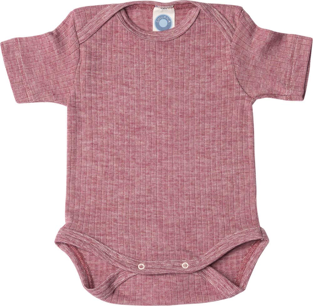 Cosilana Baby Bodysuit Short-Sleeved 91052 Cotton / Wool / Silk (Mottled Wenred 50-56), Mottled wine red, 50/56 cm