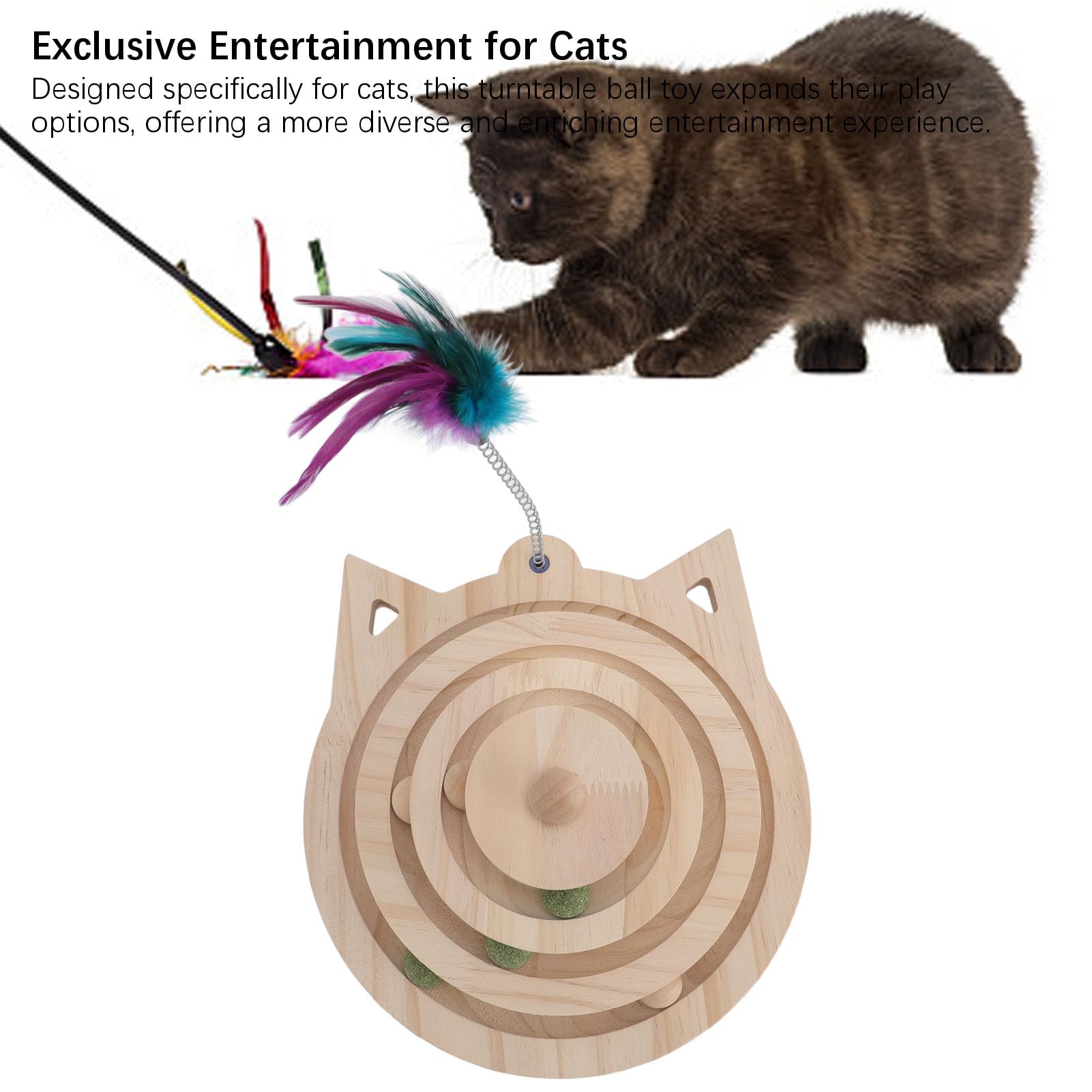 Cat gramofon zabawka w kształcie piłki drewno sosnowe wielopoziomowy zmniejsza nudę interaktywna zabawka rolkowa dla kota drapanie gra