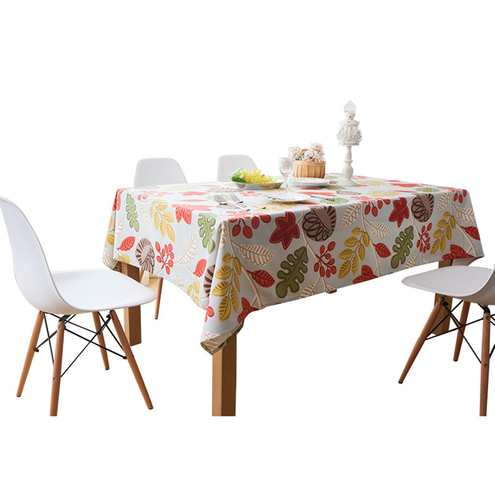 Nappe feuilles 130x180cm en coton multicolore pour table de cuisine