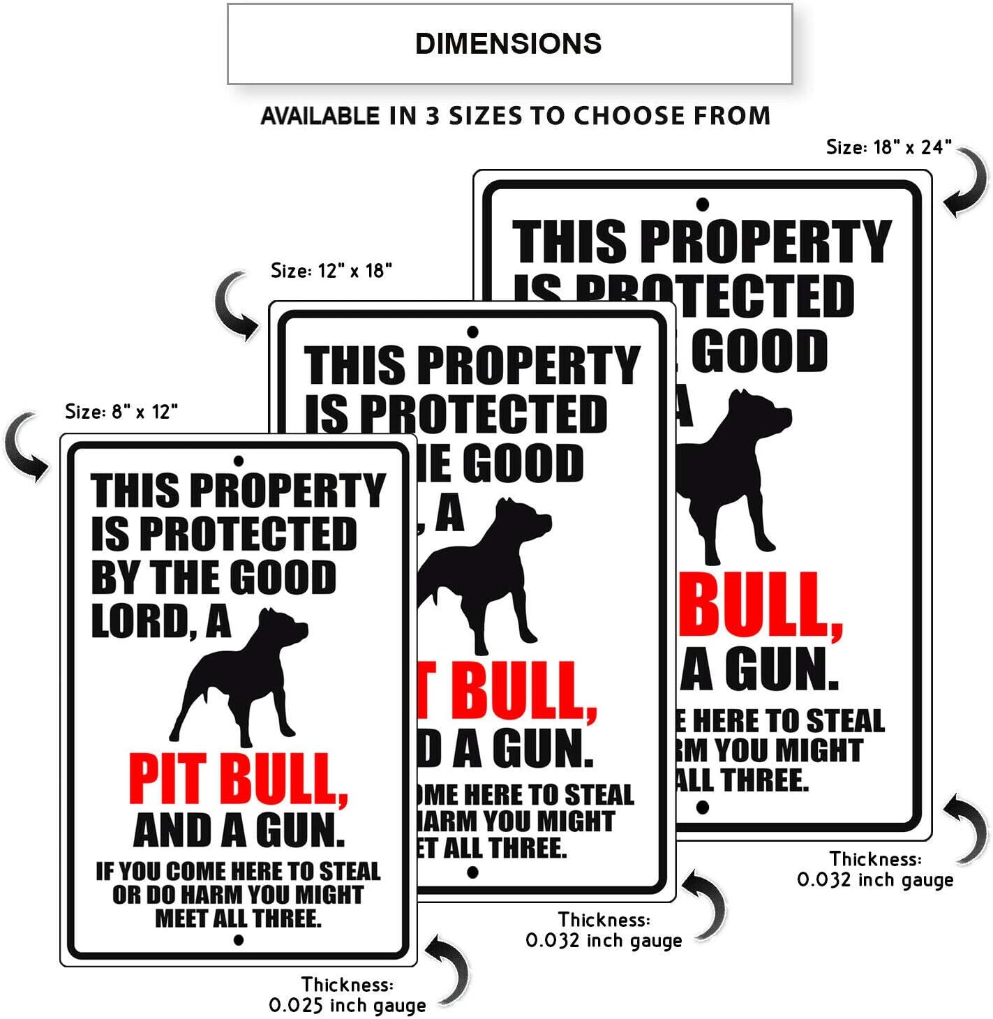 Afterprints This Property is Protected by The Good Lord A Pit Bull Dog Unique Novelty Caution Outdoor Warning Notice Aluminum Metal Sign 18"x24"