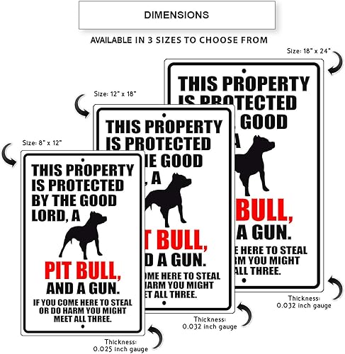 Miniatura 3 de Afterprints This Property is Protected by The Good Lord A Pit Bull Dog - Letrero de metal de aluminio de 8 x 12 pulgadas