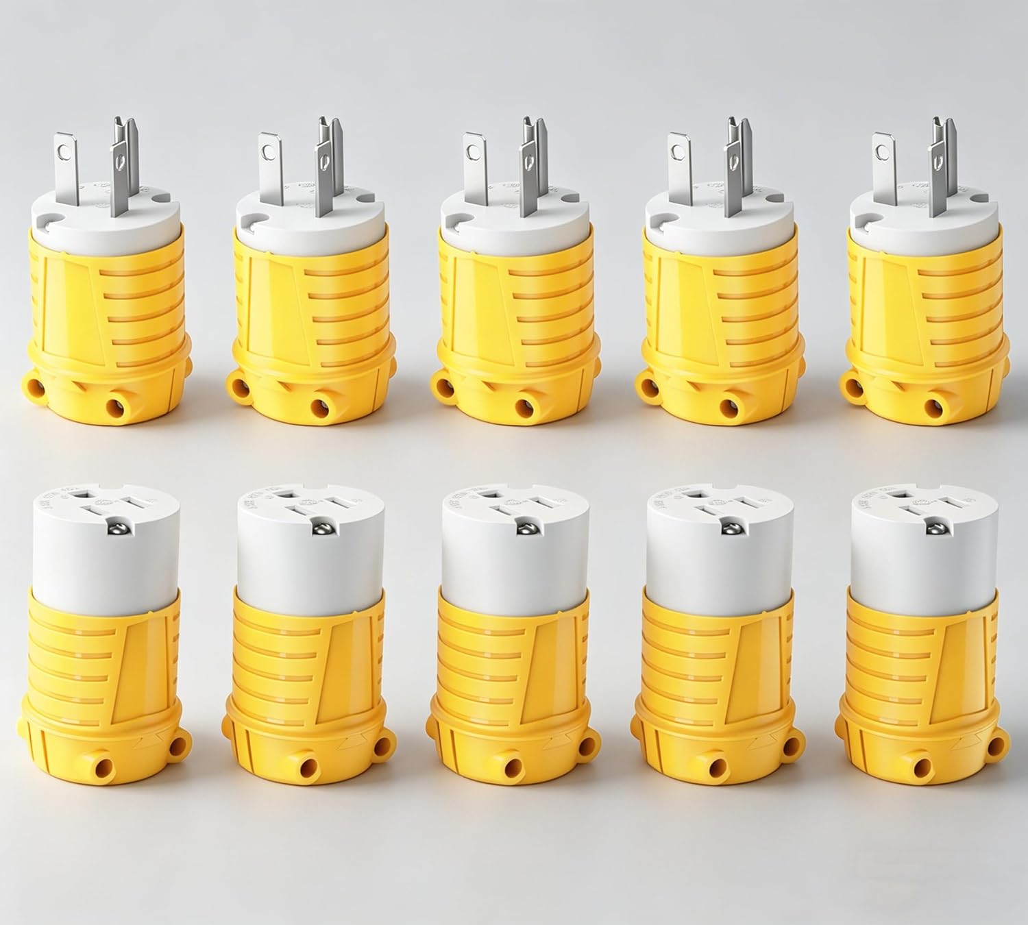 Extension Cord Replacement Ends Male and Female, Plug Replacement and Connector Set, NEMA 5-15P and NEMA 5-15R, 2 Pole 3 Wire, 15Amp, 125Volt, ETL Listed, 5 Set, Yellow