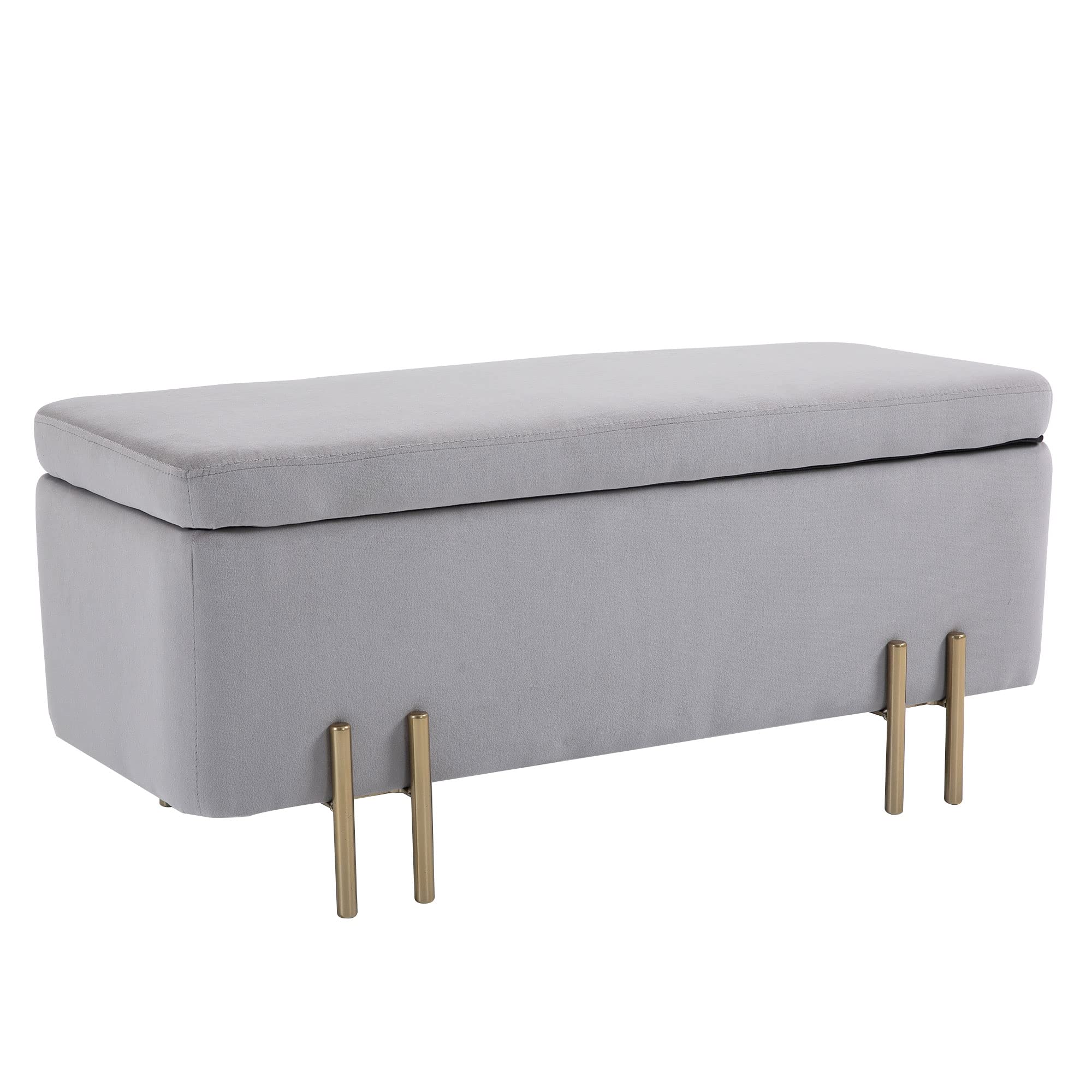 HOMCOM Cassapanca Panca Contenitore Poggiapiedi 72L con Vano Portaoggetti e Coperchio Sollevabile, Pouf Panca Imbottita in Velluto e Gambe in Metallo per Camera da Letto e Ingresso, 100x40x42cm,Grigio