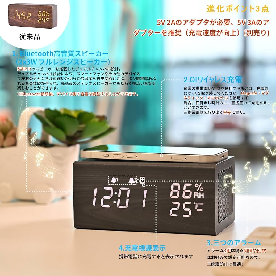 Amazon.co.jp: Electime 目覚まし時計 めざまし時計 スピーカー