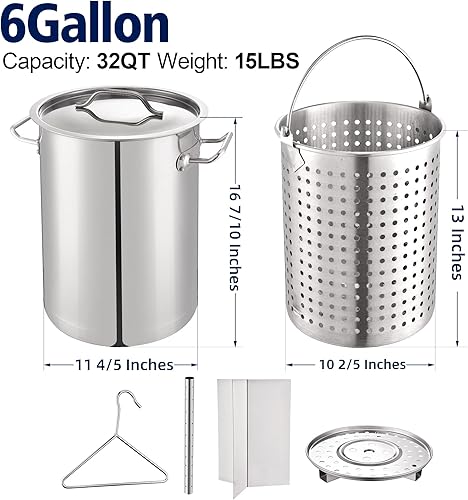 Miniatura 4 de ARC Olla de 32 cuartos de galón para hervir mariscos y estufa de propano para exteriores, olla de acero inoxidable para hervir cangrejos con cesta y