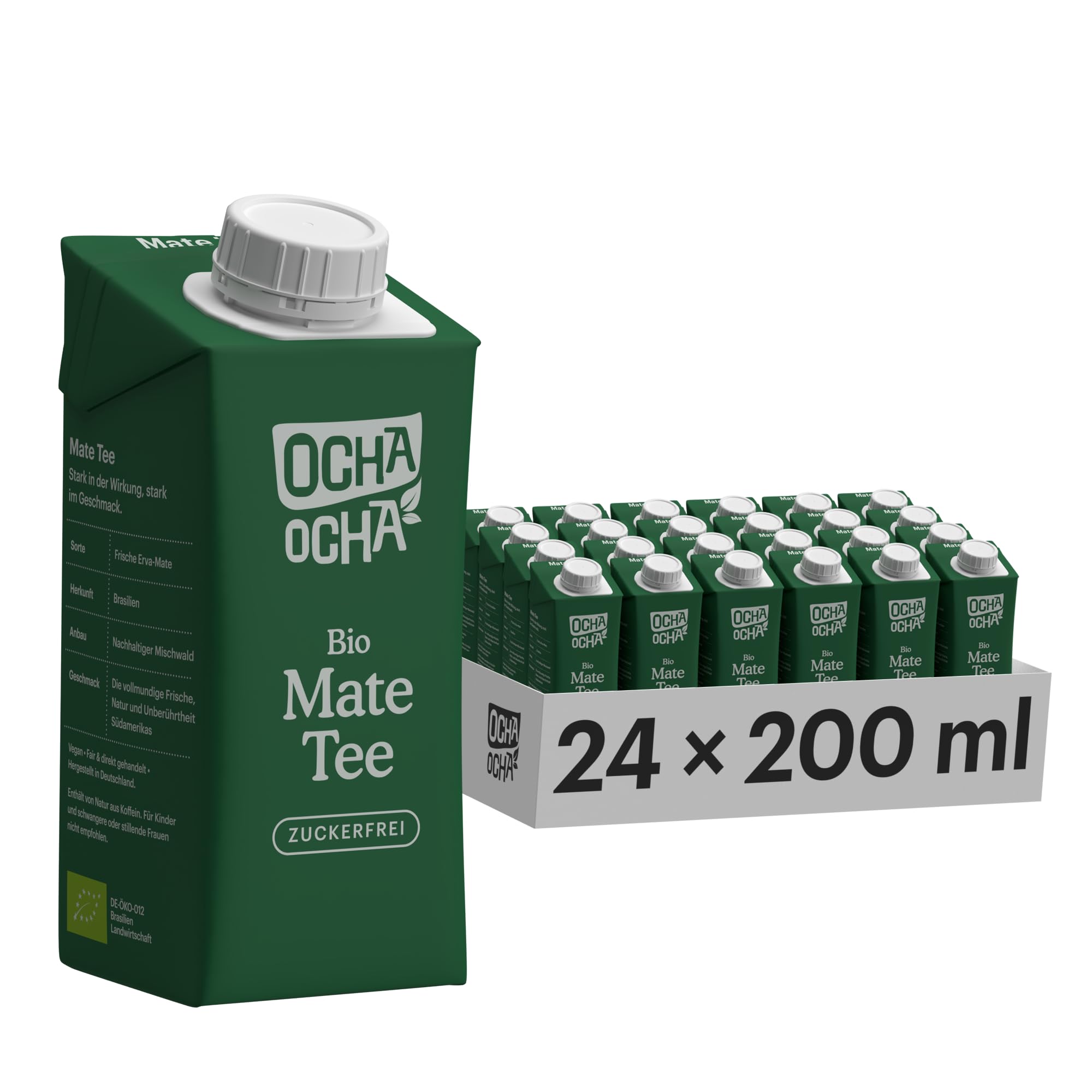Mate Tee Bio - To Go Trinkfertig & Zuckerfrei - 24x200ml - Blumiger Geschmack der Erva Mate - Zero Kalorien - 100% Pur und Frisch Gebrüht - Fair - Koffeinhaltig