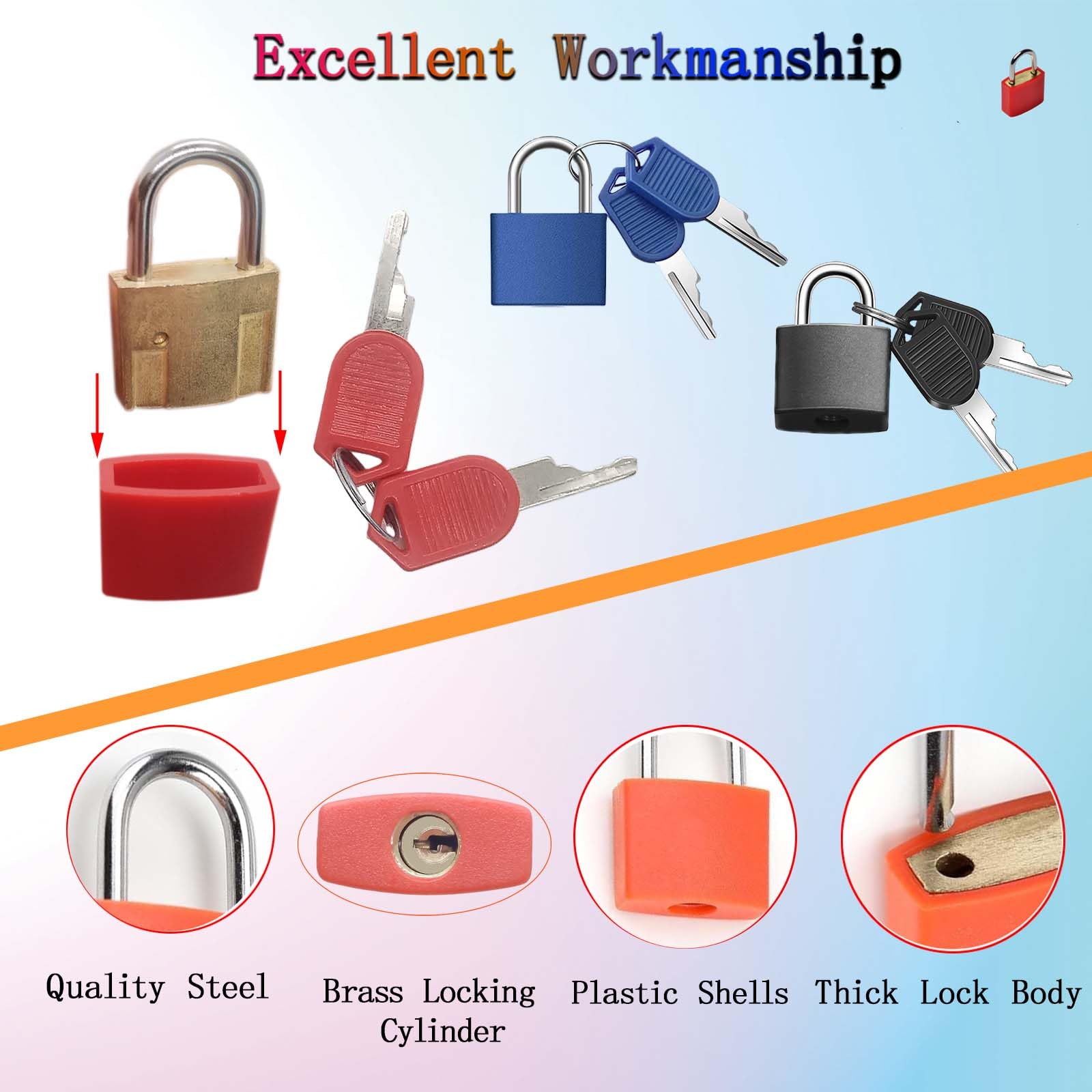 4 Pcs Suitcase Lock Small Luggage Locks with Keys Multi-Color Mini Padlock Plastic-Covered Copper Core Keyed Padlocks for Suitcase Backpack Bag Boxes Drawer Toolbox — Amazon image 5