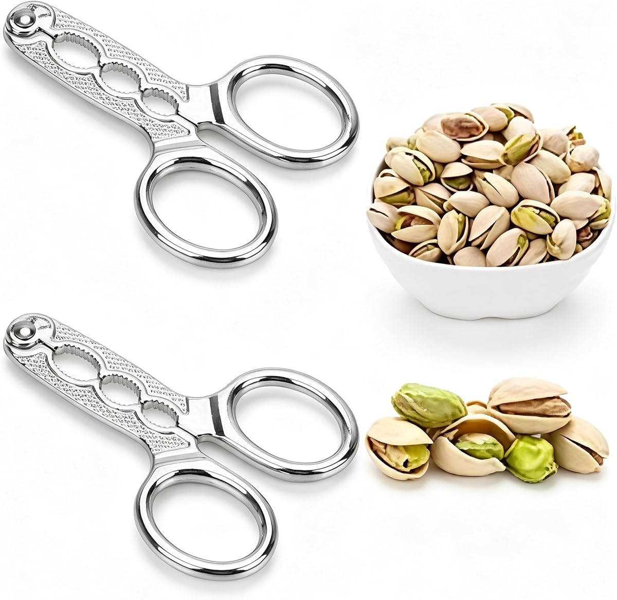 2Pcs Nut Crackers Nuts Pistachio Sheller Opener Kitchen Tools Stainless Steel Nutcracker Multi-Function Walnut Pine Sheller Opener Specialty Gadgets