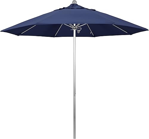 Miniatura 21 de California Umbrella Paraguas redondo de aluminio/fibra de vidrio de 9', empuje abierto, poste de plata, tela azul real de olefina Azul Real,Beige