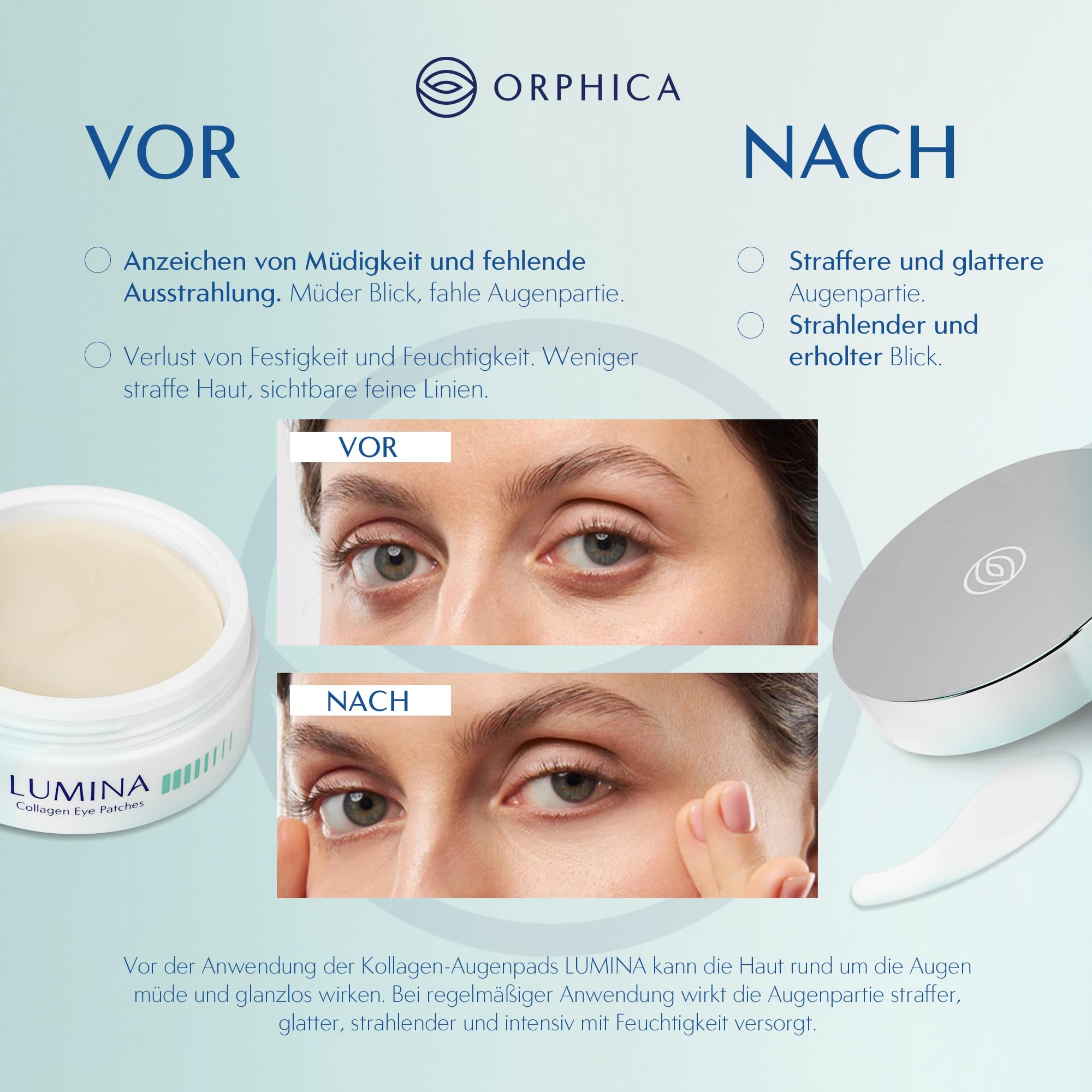 Orphica LUMINA Augenpads – 60 Kollagen Eye Patches mit Hyaluron gegen Augenringe, Schwellungen & feine Linien