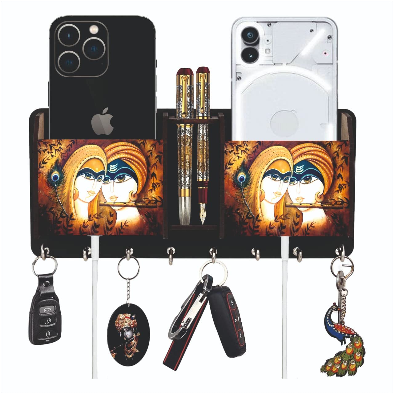 APS ART PLUS STORE Wooden Wall Decorative Key Holder for Home and Office Decor | Designer Key Holders for Wall Decor | Key Stand for Keys (Traditional 4)