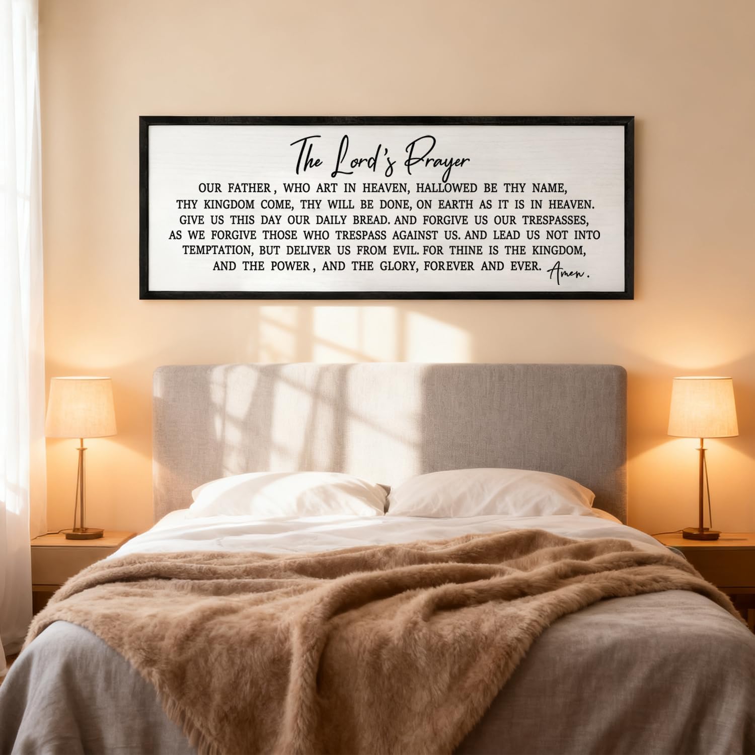 Our Father Prayer Bible Verse Framed Wall Art, 40''×15'' Rustic Religious Christian Lords Prayer Sign for God Jesus Christ Prayer, Horizontal Holy Inspirational Catholic Scripture Decor