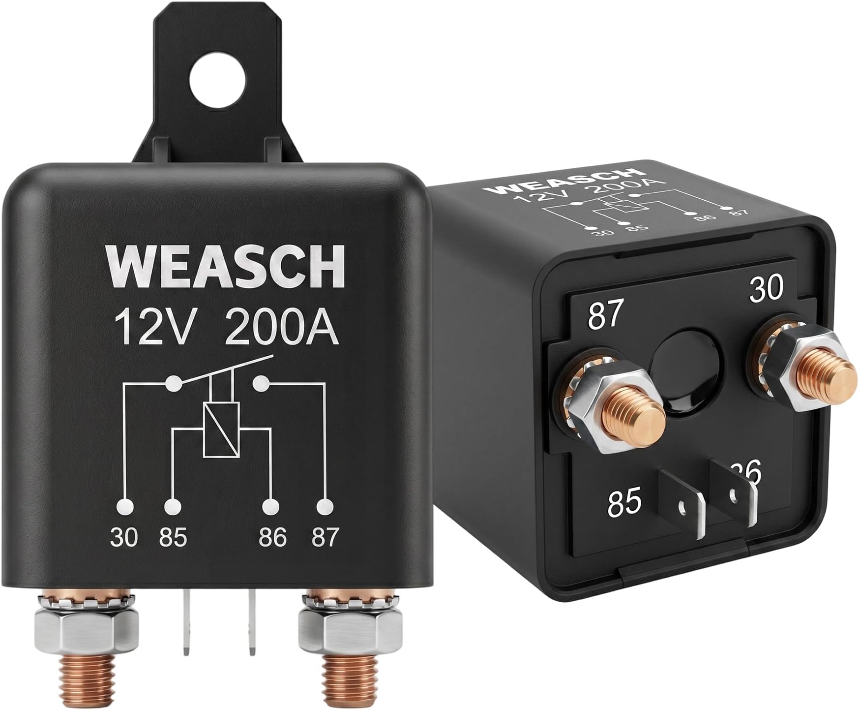2 Pack Starter Relay, 12V 200A, 4 Pin SPST, Continuous Duty Relay, Car Battery Control Relay, Automotive Heavy Current Start Relay Car Relay (2)