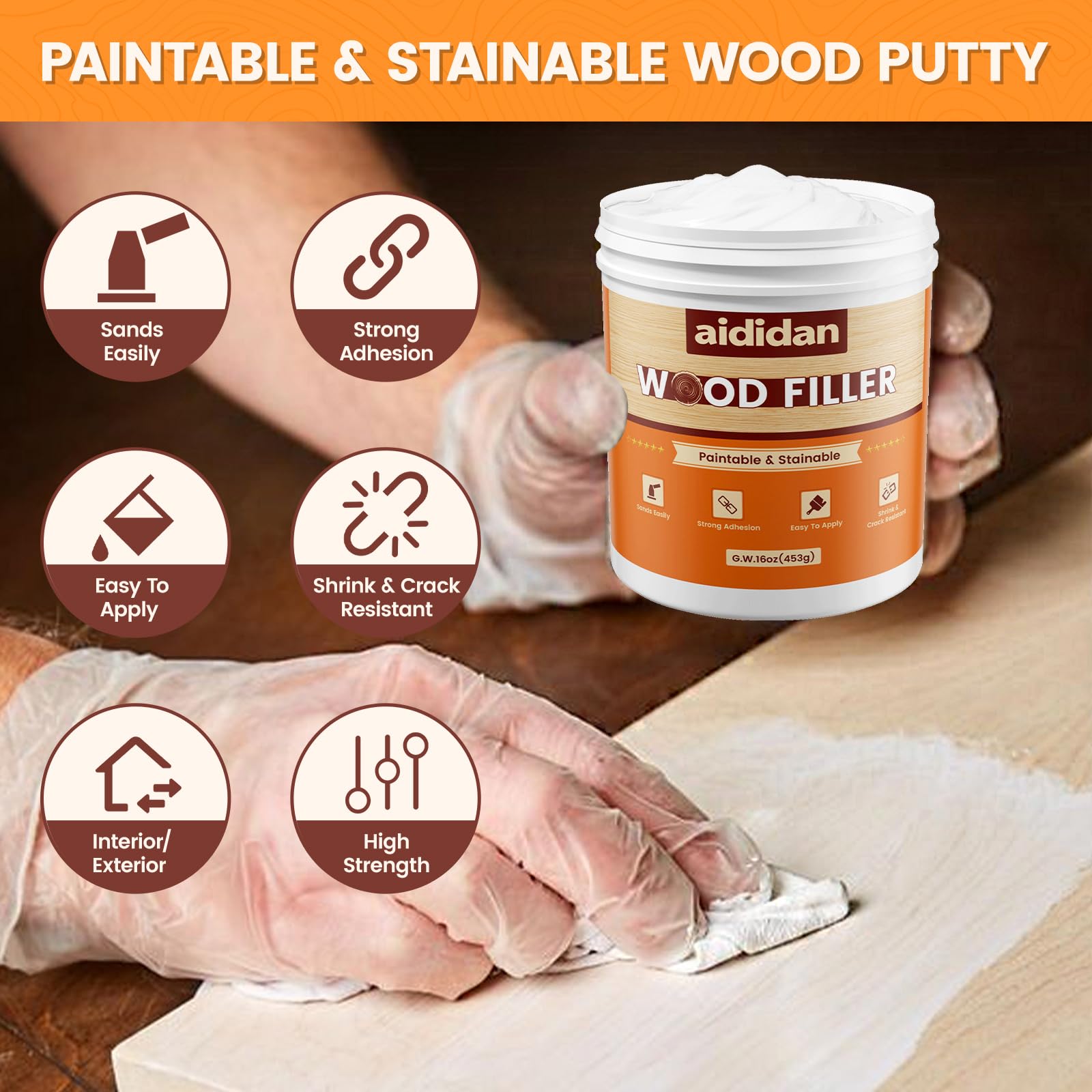 Kit de reparación de madera, 473,6 g - Masilla para madera para pintar y teñir - Masilla para madera exterior resistente al agua - Masilla para madera blanca