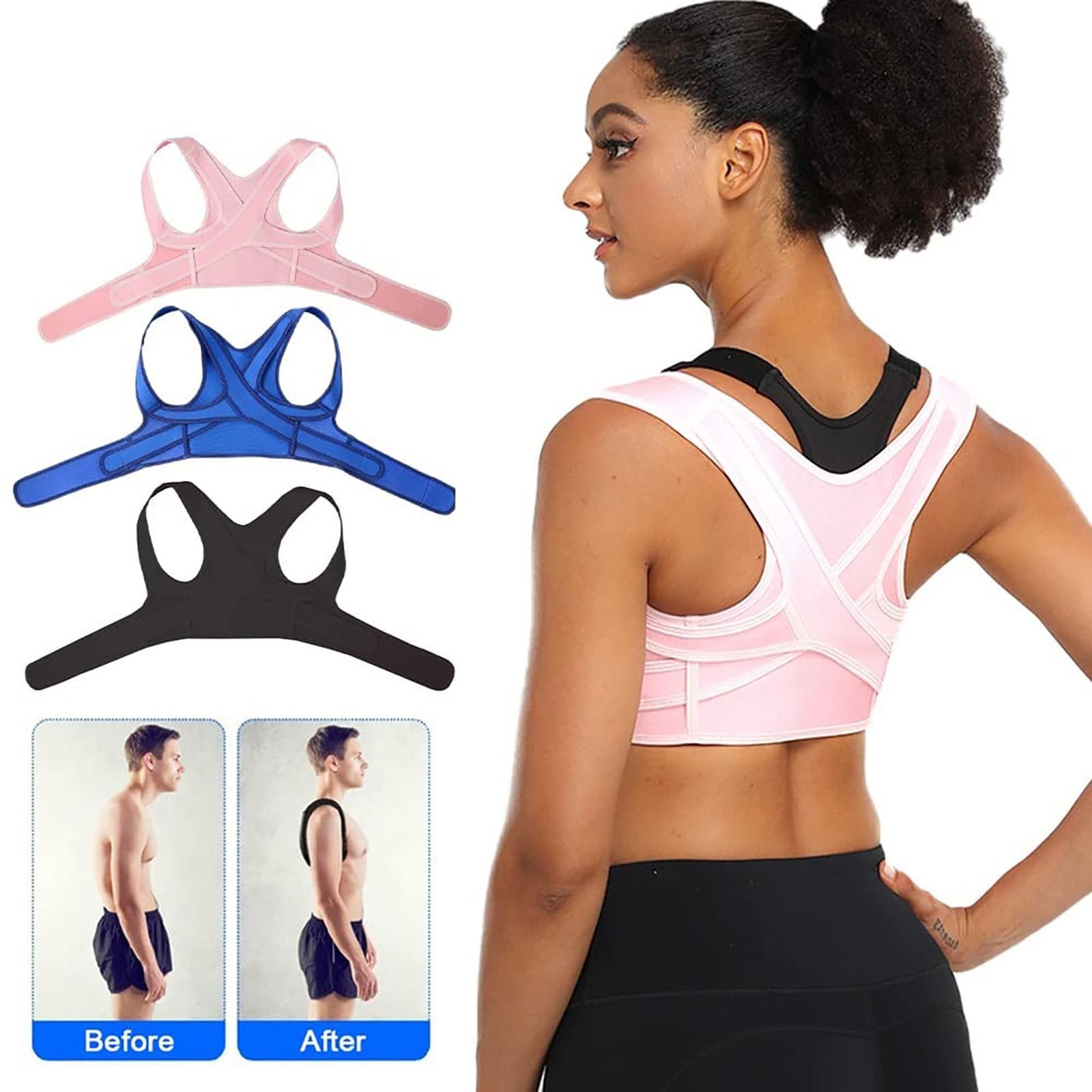 Corrector de postura para la parte superior de la espalda, cinturón de descompresión espinal ajustable y transpirable, alisador jorobado para cuello, hombro, clavícula, alivio del dolor lumbar, unise